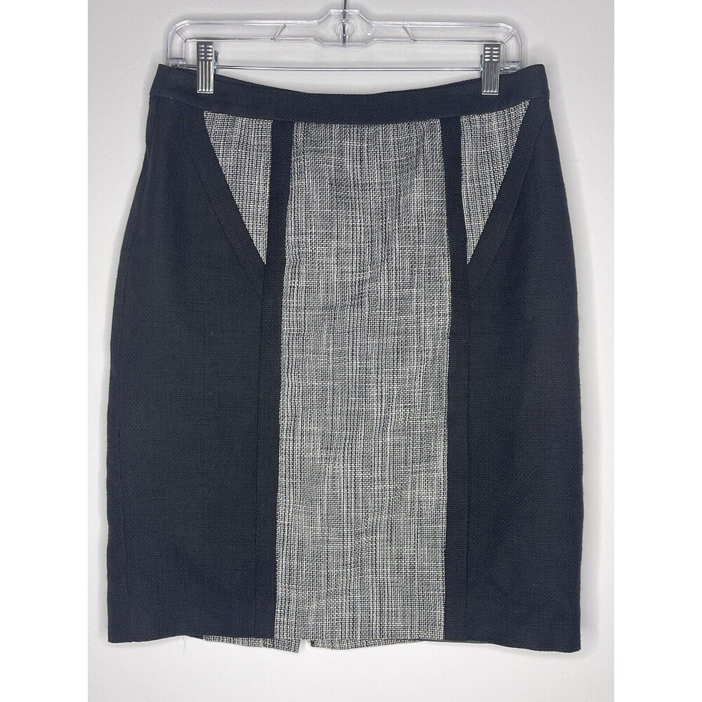 Calvin Klein Black Gray Tweed Color Block Pencil Skirt Sz 6